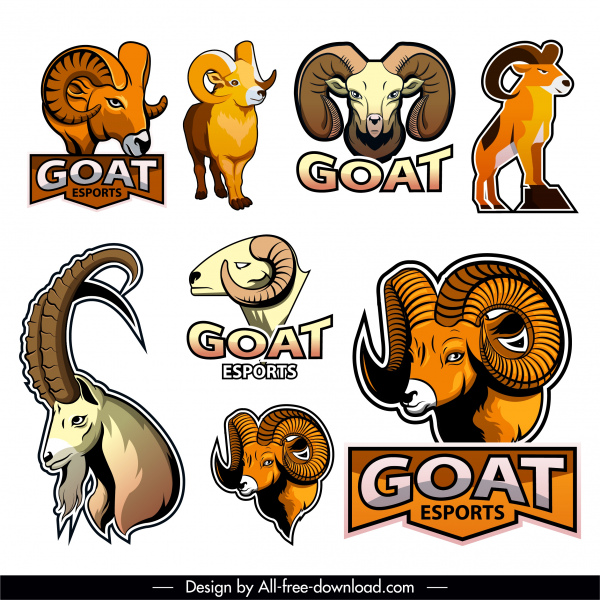 ícones de logotipo de cabra colorido design plano