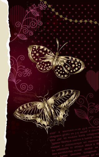 Gold Butterfly With Ornament Background Vector