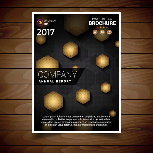 plantilla de diseño de folleto Resumen hexagonal oro
