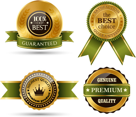 Gold Labels With Green Ribbon Vector