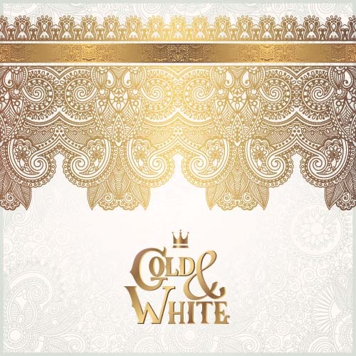Gold Lace With White Ornaments Background Vector