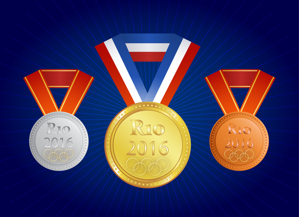 골드 실버 및 브론즈 메달 리오 2016 올림픽 여름 게임