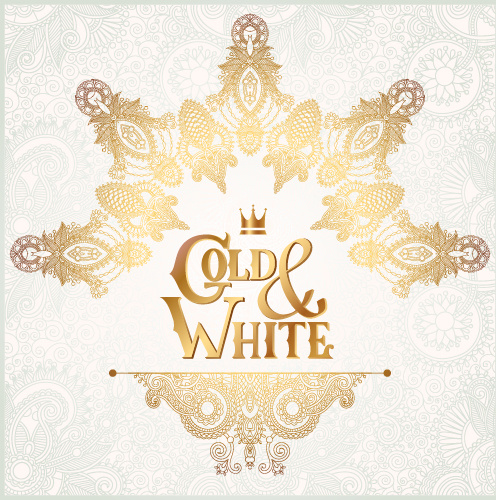 Gold mit weißem floralen Ornamenten Hintergrund-Vektor-Illustration-set
