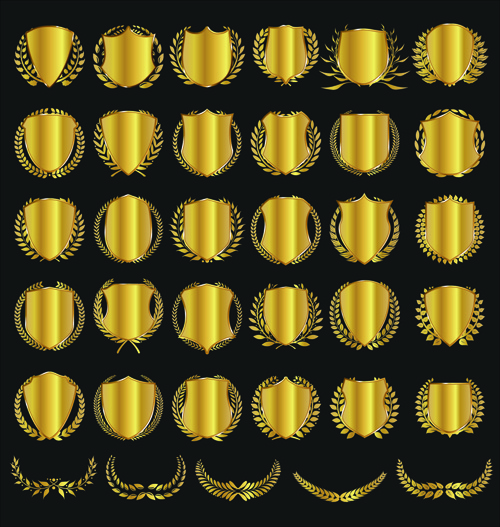 Golden lencana dengan laurel karangan bunga vektor