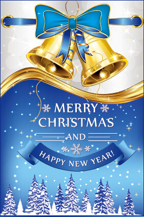dourado sino de Natal com fundo de ano novo arco azul