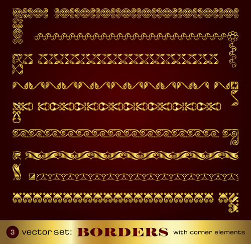 vektor elemen dekoratif perbatasan emas dan sudut