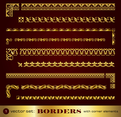 Golden Border And Corner Decorative Elements Vector 3