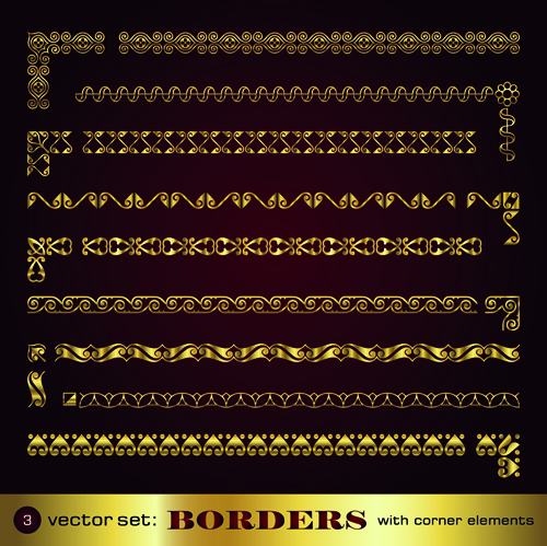 bordas douradas com cantos elementos vetor gráfico 2