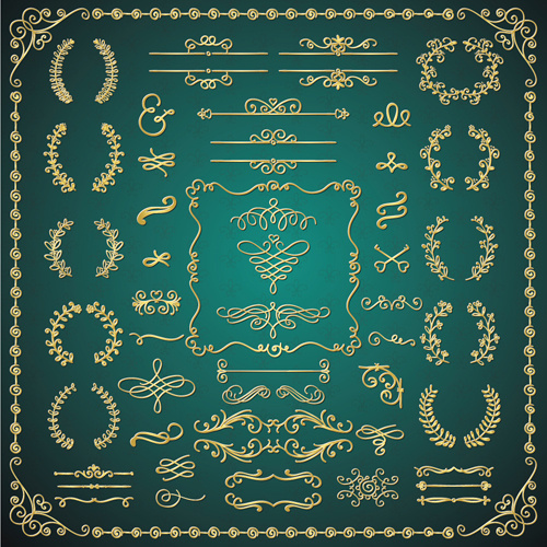 Golden Calligraphic Decor With Frame And Border Vector