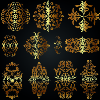 Goldene kalligraphische Ornamente mit Etiketten Vektor