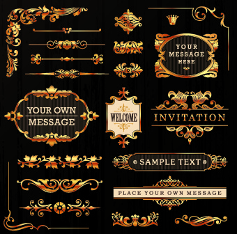 Goldene kalligraphische Ornamente mit Etiketten Vektor