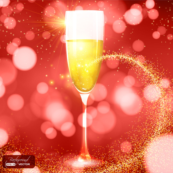 金色的香檳杯紅色背景光
