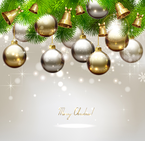 bola Natal emas dengan bell latar belakang vektor