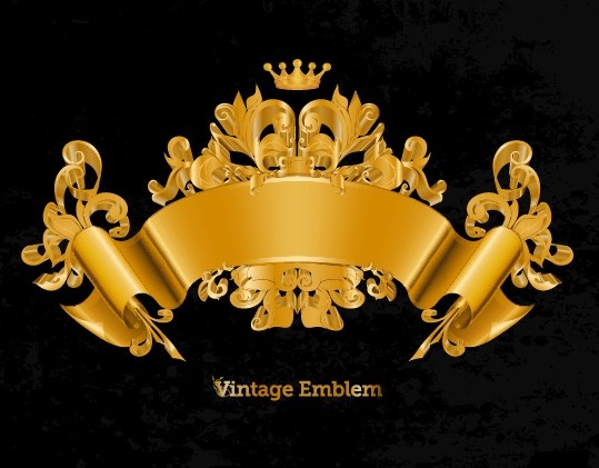 emblema d'oro e cornici elementi decorativi vettore