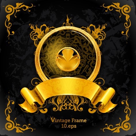 Emblema de oro y marcos elementos decorativos vector