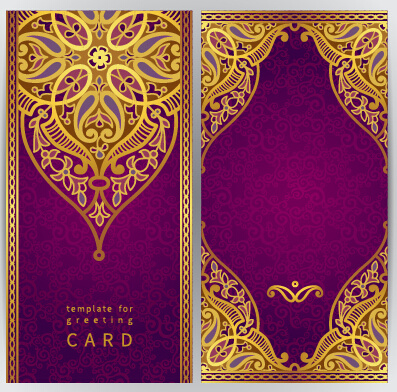 vetor de cartões padrão floral dourado