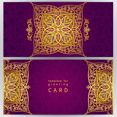 vectores de tarjetas de felicitación de oro patrón floral