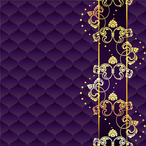 ゴールデン紫テクスチャ背景ベクトルと花
