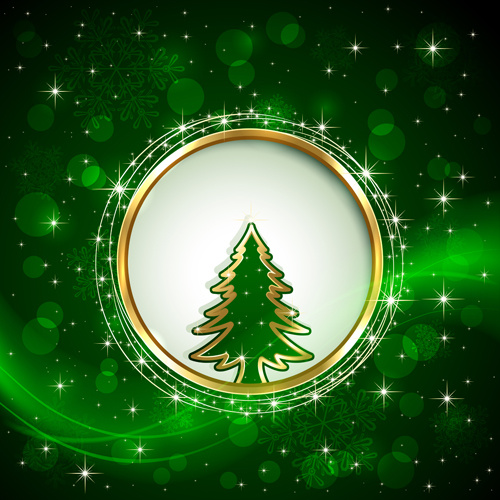 emas bingkai pohon Natal mengkilap latar belakang vektor