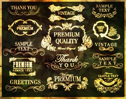 Goldener Rahmen mit Etiketten Ornament Vektor