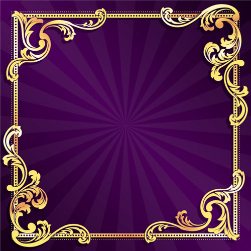 emas bingkai dengan vektor latar belakang ungu