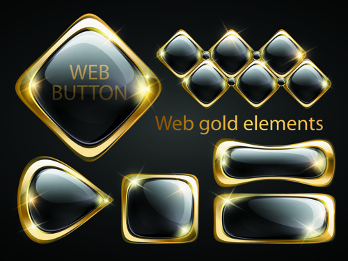 Золотой блеск веб кнопки элементы вектора