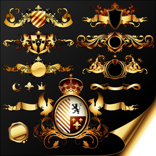 黄金の紋章と装飾要素ベクトル2