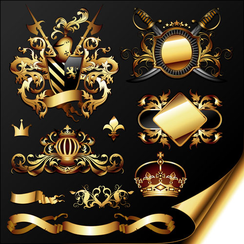黄金の紋章と装飾要素ベクトル3