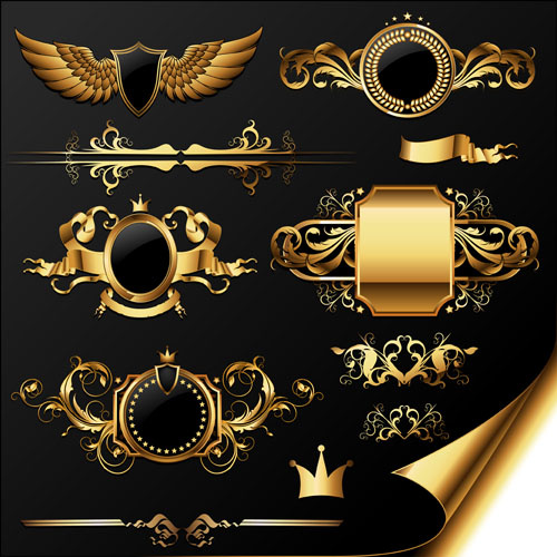 黄金の紋章と装飾要素ベクトル 4