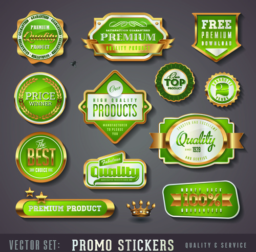 promo dourado adesivos rótulos set vector