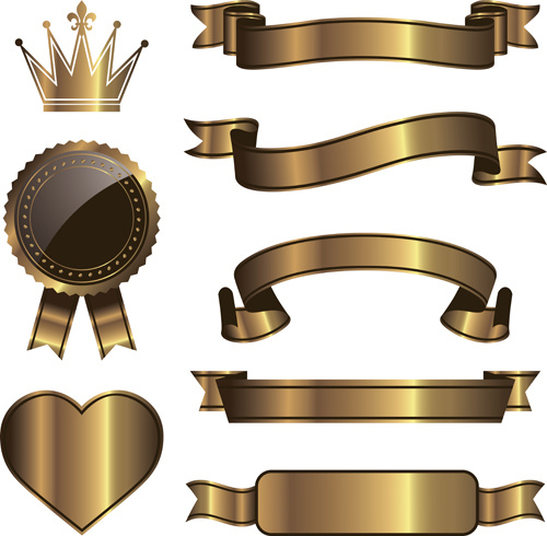 pita emas dengan mahkota dan hati deaign vektor
