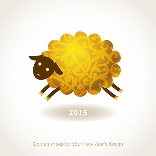黄金 sheep15 新年背景ベクトル