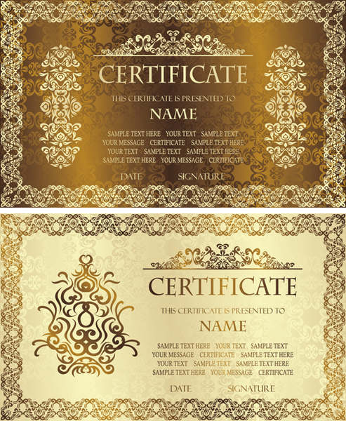 Diseño de plantilla de vector de oro certificado