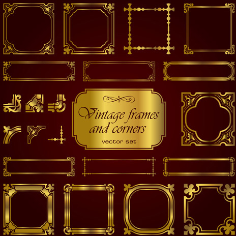 esquinas y marcos dorados vintage set vector