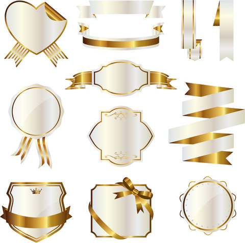 emas dengan bingkai putih label dan pita