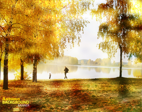 Amarillo dorado otoño paisaje vector