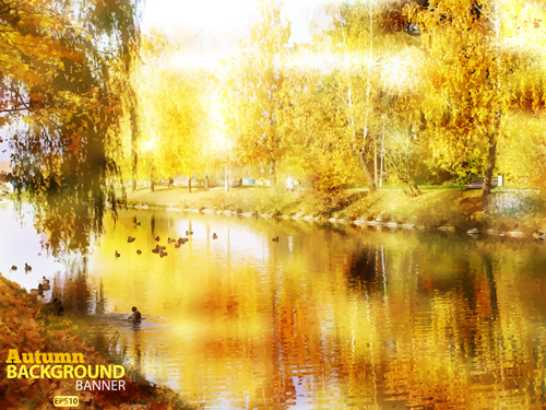 金黃色的秋天自然風景向量