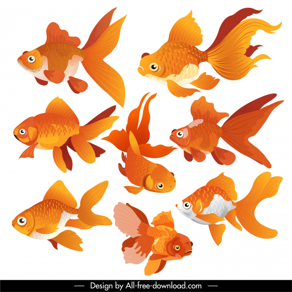 croquis de mouvement de natation d'icônes de poissons rouges
