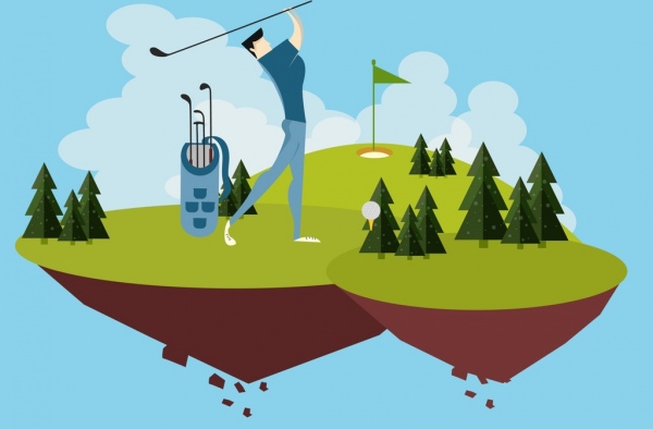 Curso decoracion de fondo icono flotante de jugador de golf