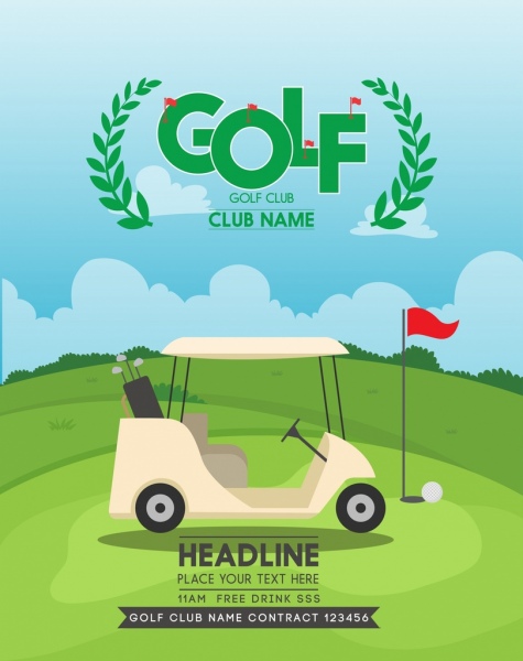 Clube de golfe anúncio curso ícones texto decoração do carro