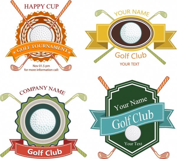 Clube de golfe logotipos vário coloridos formas de isolamento