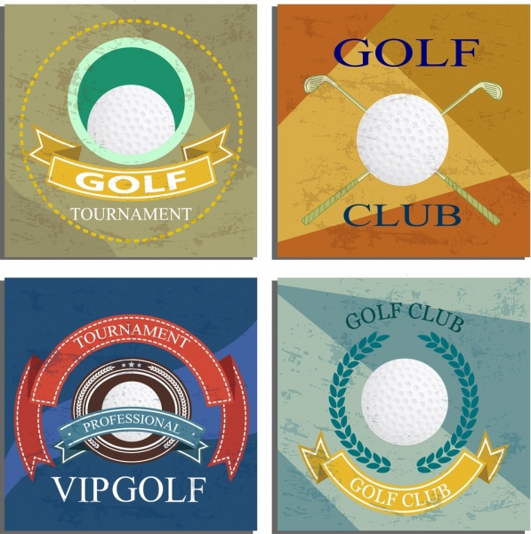 identidade de golfe define projeto retrô colorido