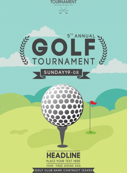 ícone de bola bandeira do torneio de golfe coloridas fundo curso