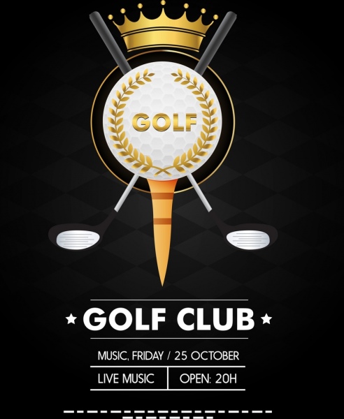 Torneo de golf banner oscuro icono de diseño elegante corona