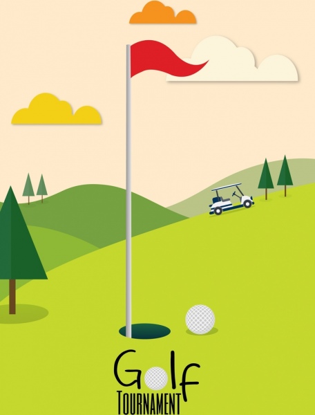 Sân golf sân băng rôn biểu tượng thiết kế hoạt hình màu xanh lá cây.