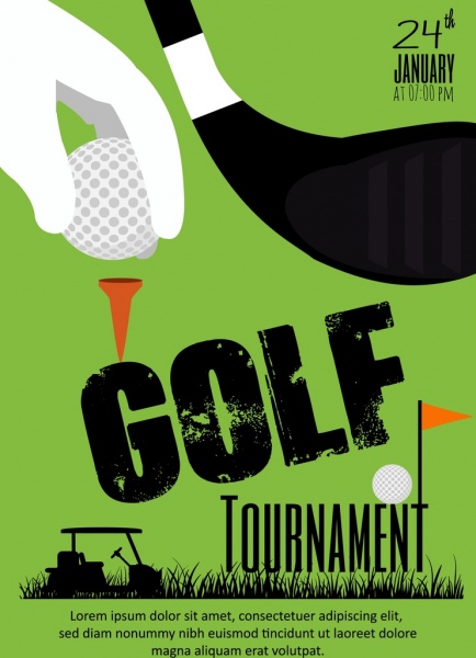 Torneo de golf banner design Verde mano Ball icons