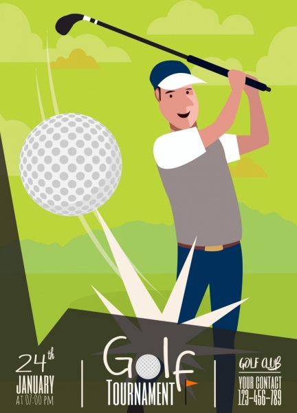 torneo di golf di banner giocatore palla icona green design