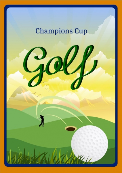 ícone de bola de silhueta de jogador golfe torneio de bandeira