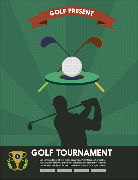 Desain brosur turnamen golf dengan siluet ilustrasi