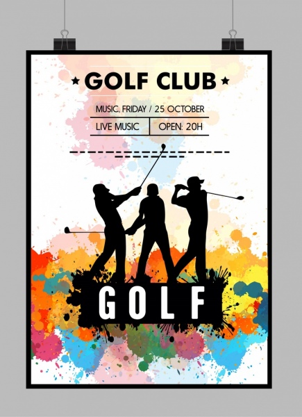 Golf turnamen poster pegolf siluet cat air grunge dekorasi